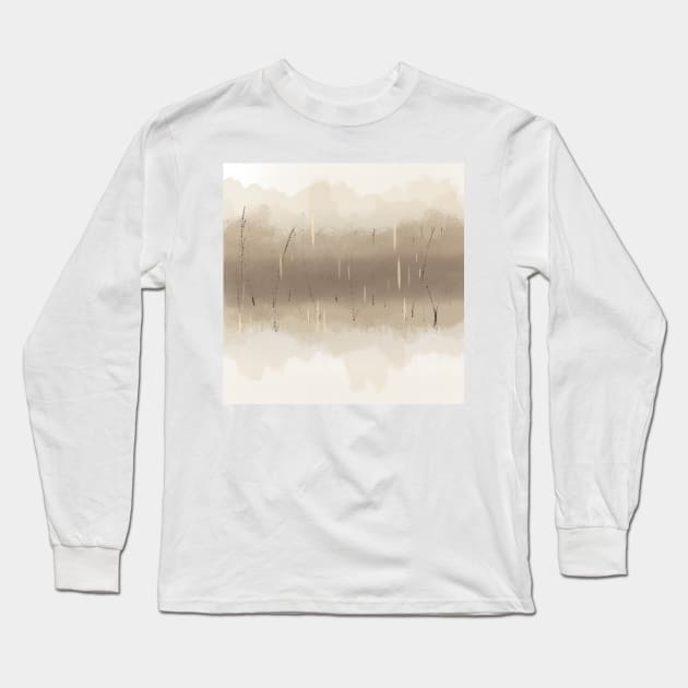 "Heard We're Going Into The Forest" - Muted Tan Abstract Mountains Trees Reflection Modern Art Long Sleeve T-Shirt by pngrktes-art